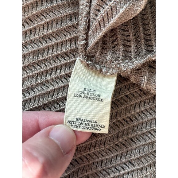 Gimmicks Sweater Top Womens Large Brown Sheer Open Knit Lace Up Long Sleeve - Picture 4 of 8